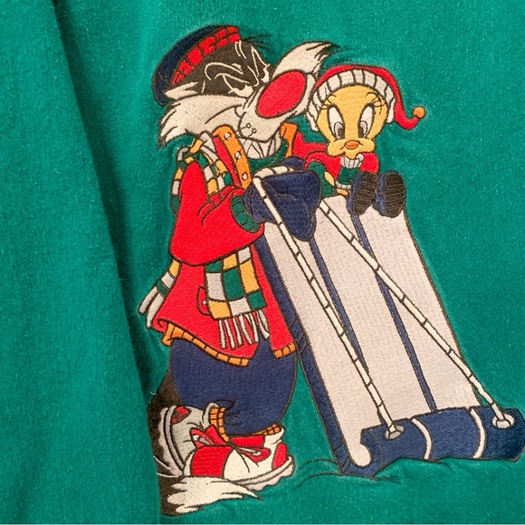 Vtg 1993 Looney Tunes Green Flannel Plaid Sleep Pajama Night Shirt Oversized M - Picture 5 of 13